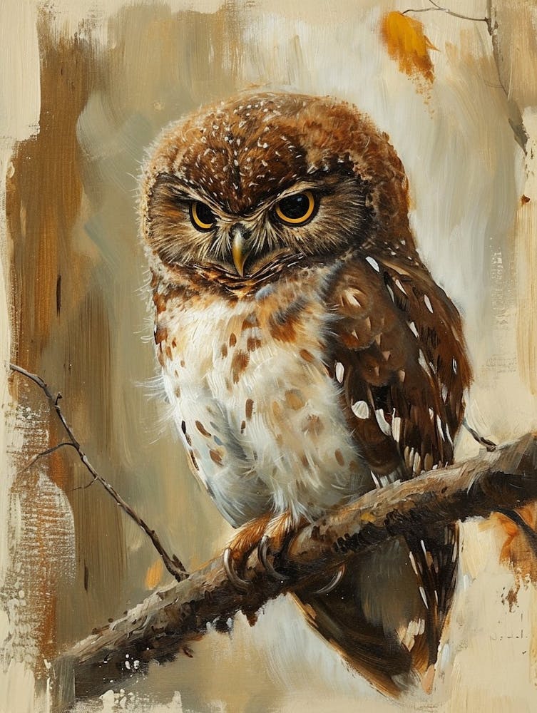 Northern Pygmy Owl Japanese Painting 6