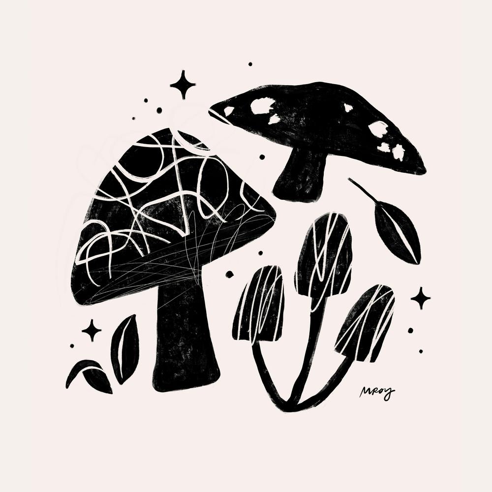 Absract Mushrooms White Square