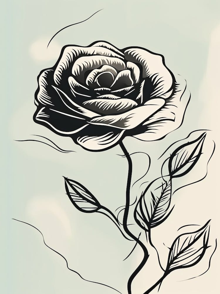 Line Art Roses Flowers Illustration Neutral 14