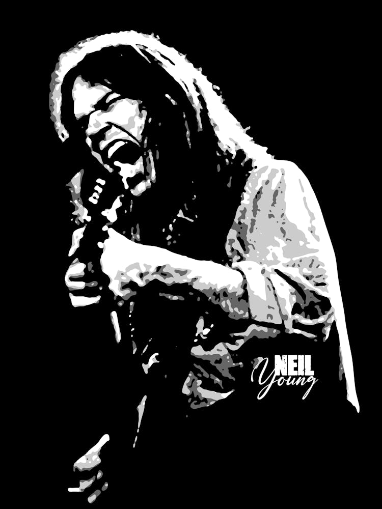 Neil Young Musician Legend in Grayscale