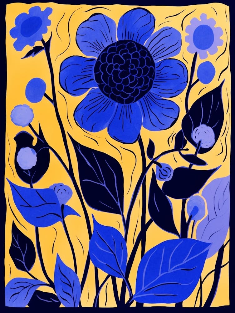 Blaue Blumenillustration Sonnenblume 4