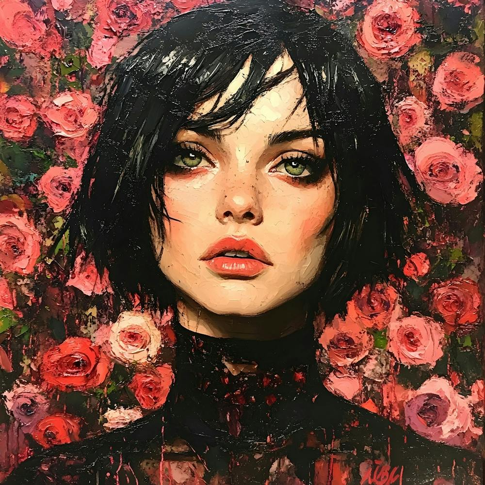 Punk Woman And Red Roses 3