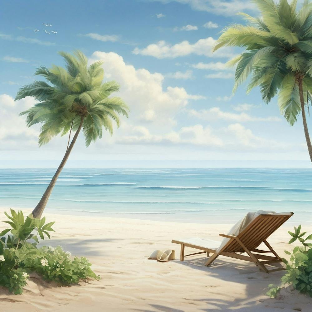 Beach Scene With Palm Trees