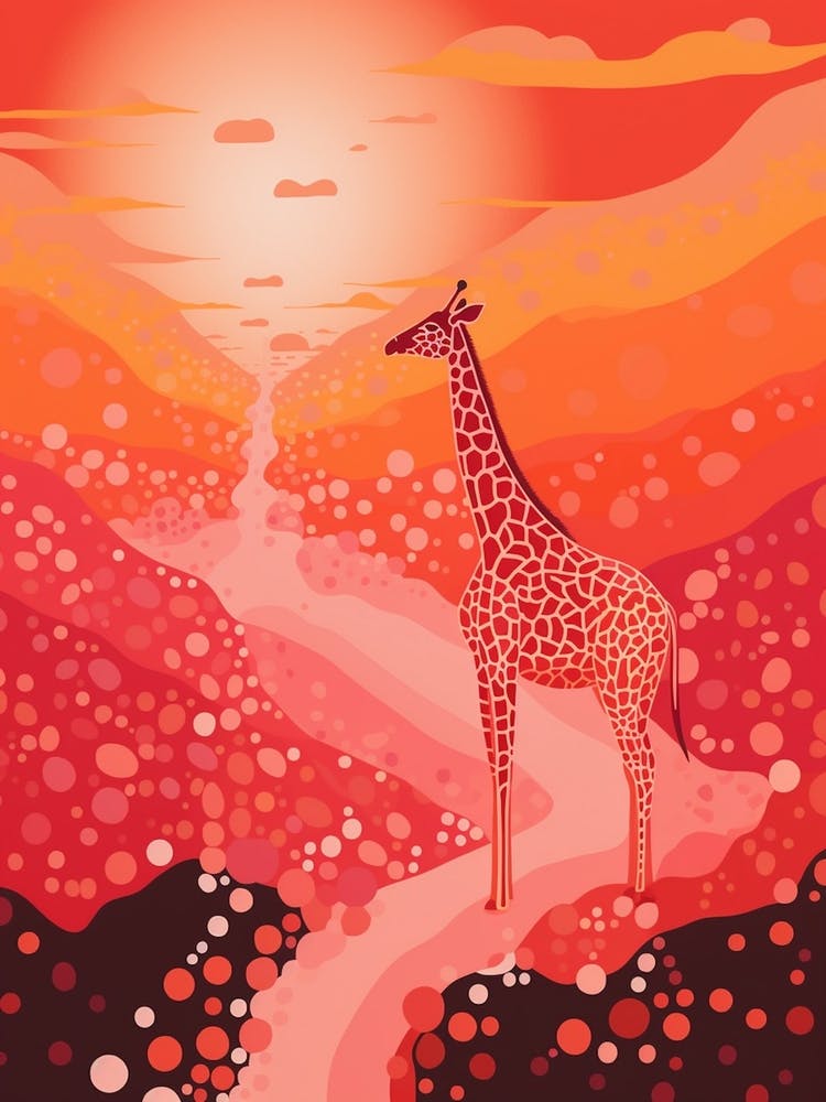 Giraffe At Sunset Pink & Orange 3
