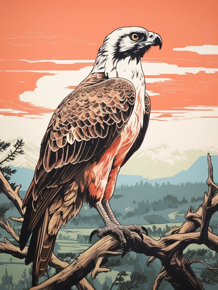 Vintage Bird Linocut Osprey 3