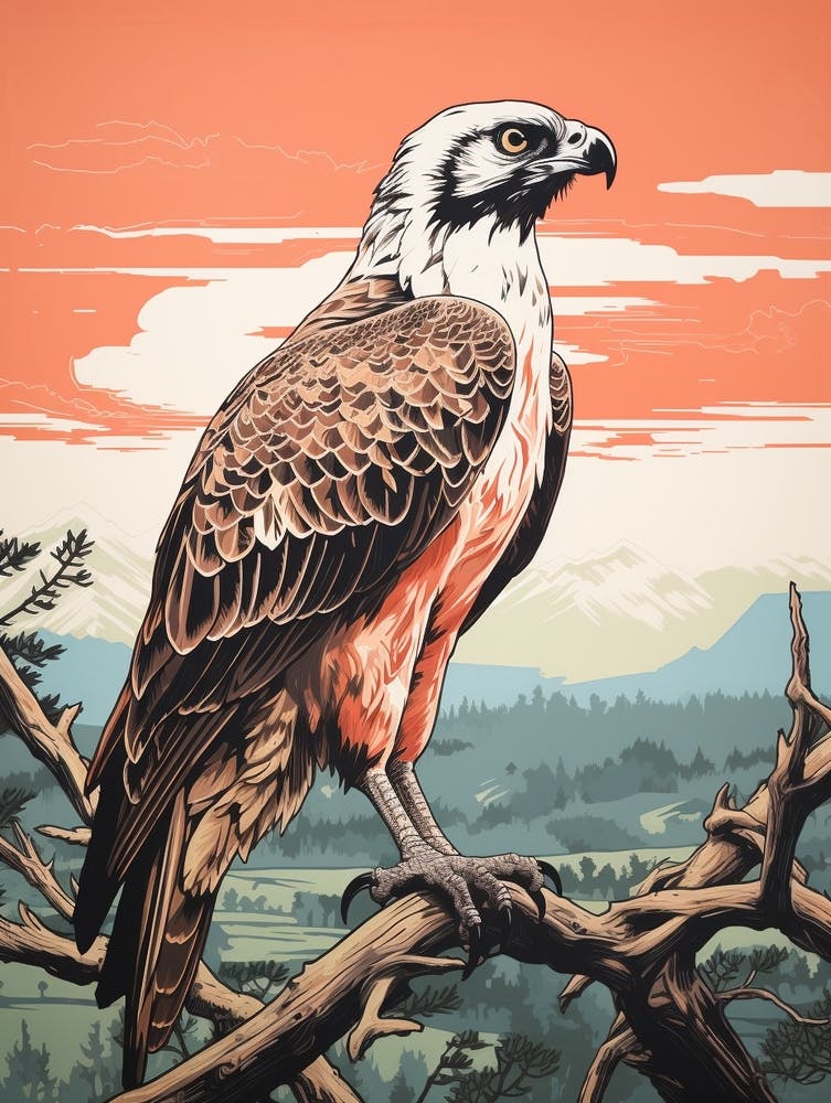 Vintage Bird Linocut Osprey 3