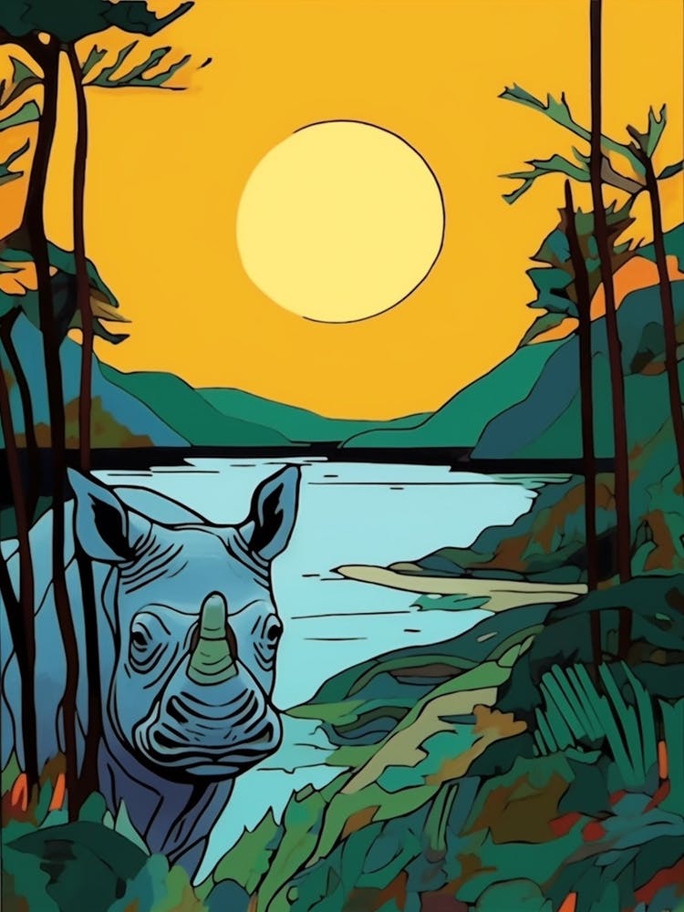 Geometric Rhino Line Illustration By The River 2