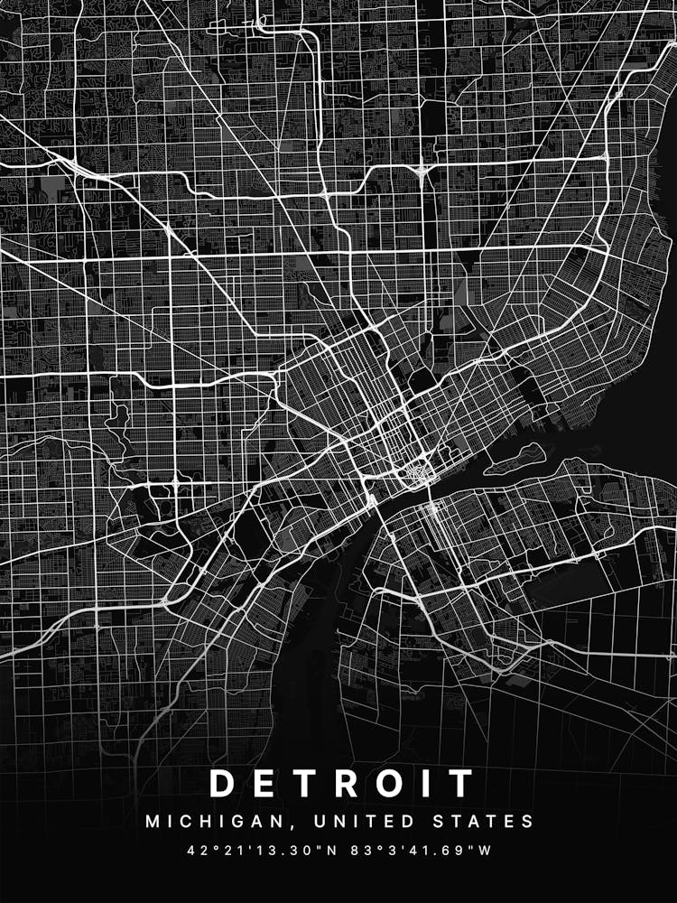 Detroit Michigan USA Black Map