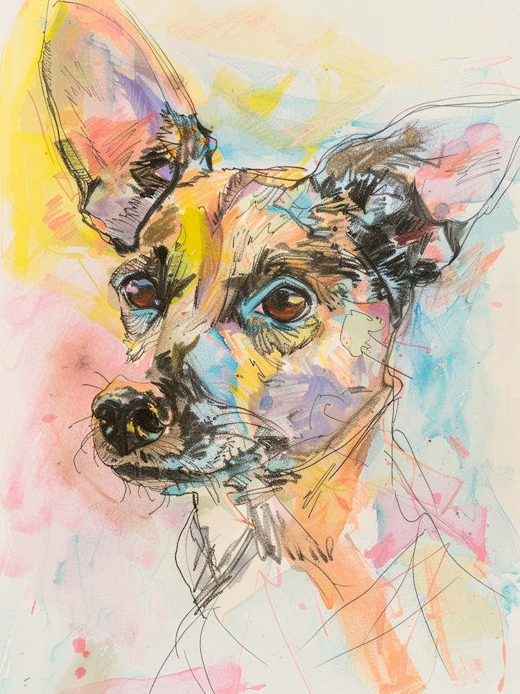 Colourful Portuguese Podengo Pequeno Dog Abstract Line Illustration 1