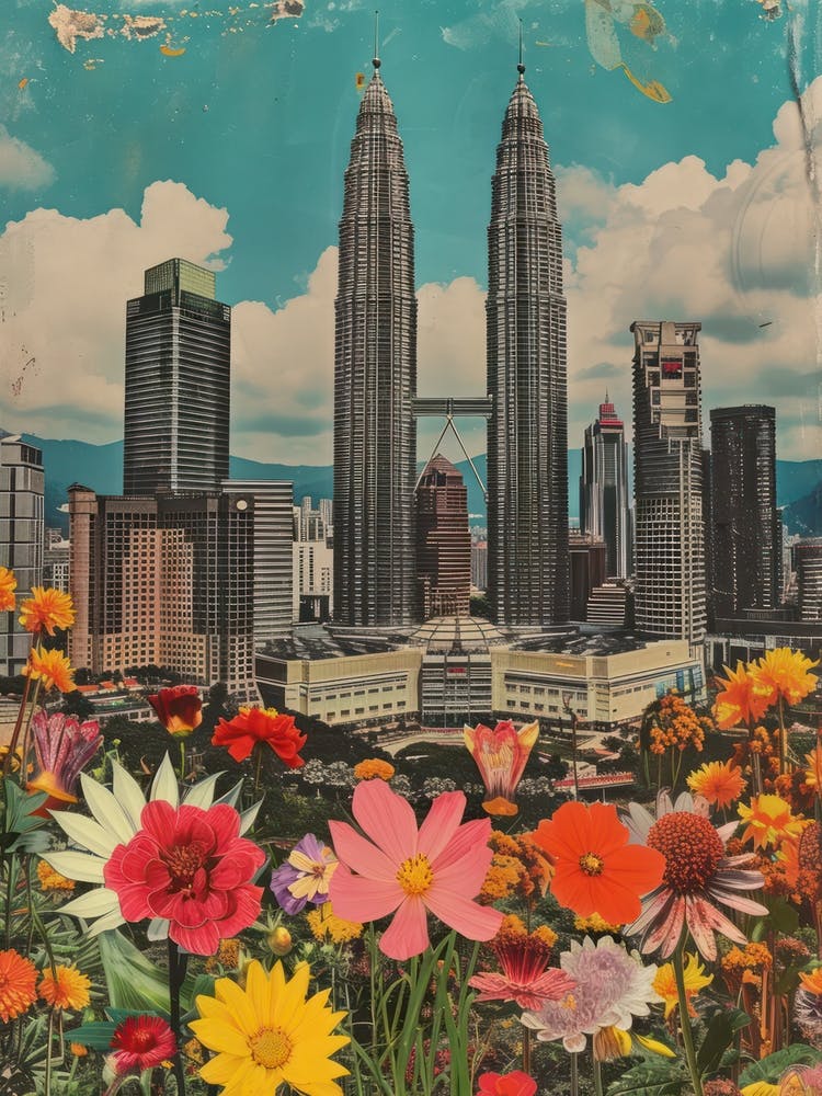 Kuala Lumpur   Floral Retro Collage Style 2