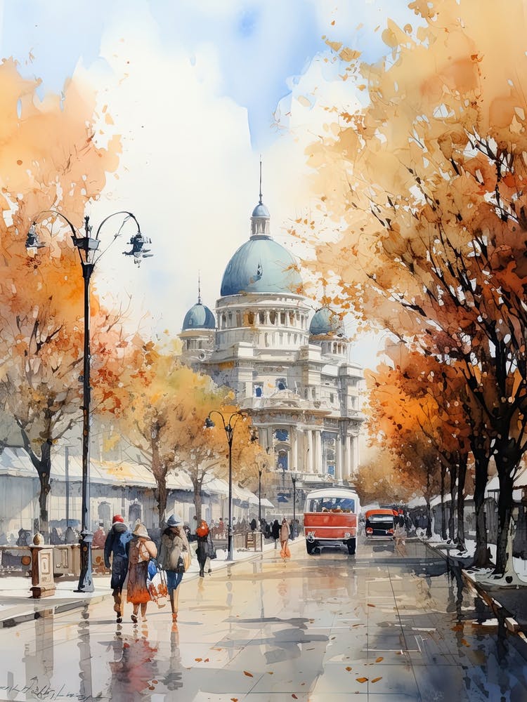 Sofia Bulgaria In Autumn Fall, Watercolour 2