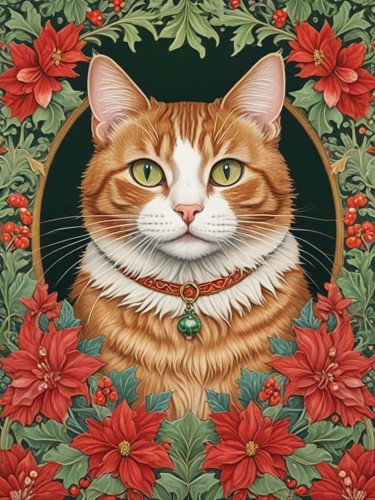 William Morris Style Christmas Cat (2)