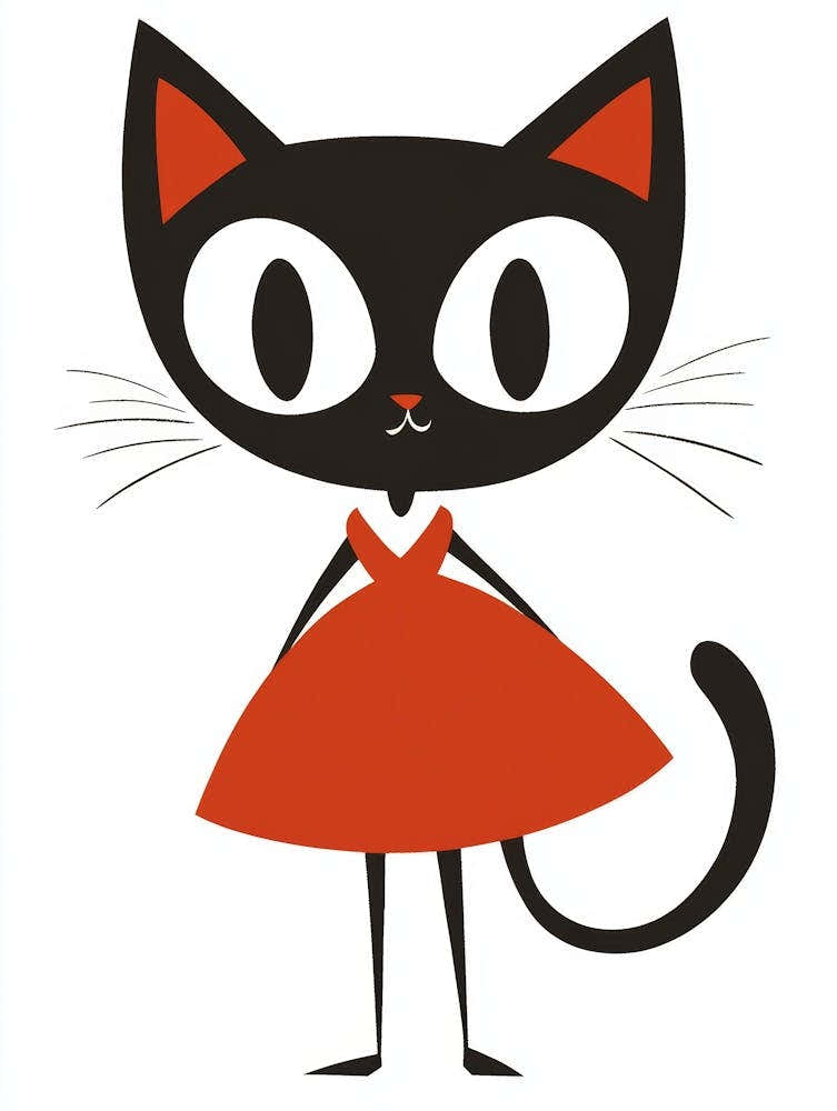 Black Cat In Red Dress