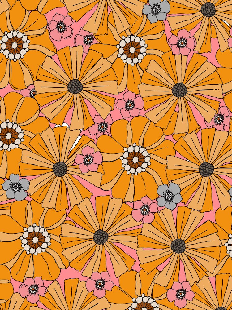 Orange Daisy 1970s wallpaper