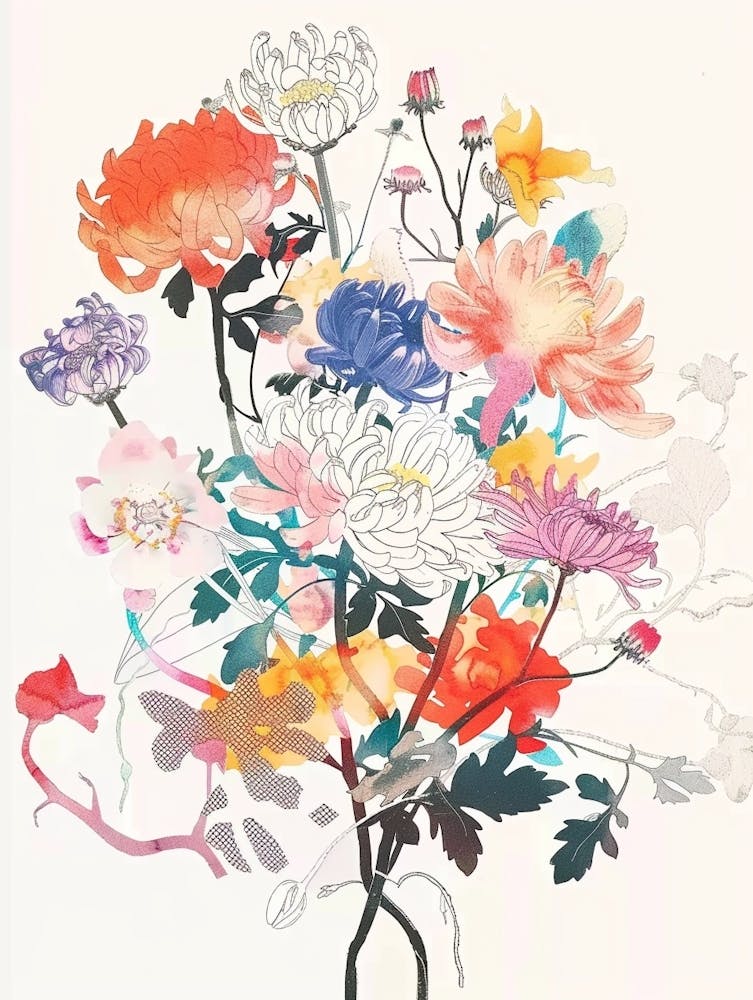 Chrysanthemum 3 Collage Flower Bouquet