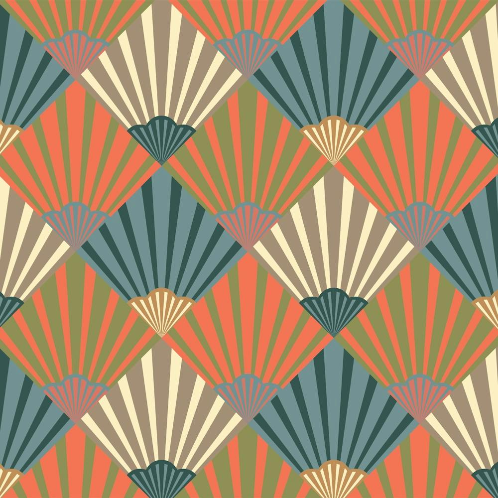 SUNRISE Art Deco Vintage Abstract Geometric in Elegant Neutrals Navy Earth Tones