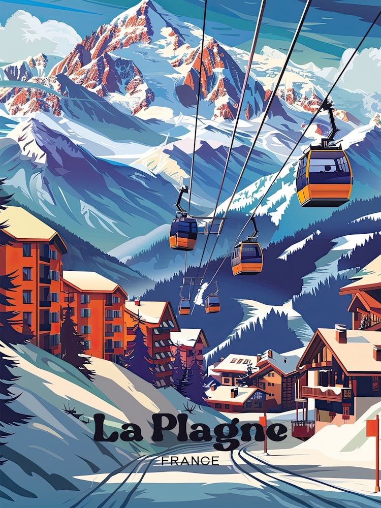 La Plagne France Alpine Art Illustration