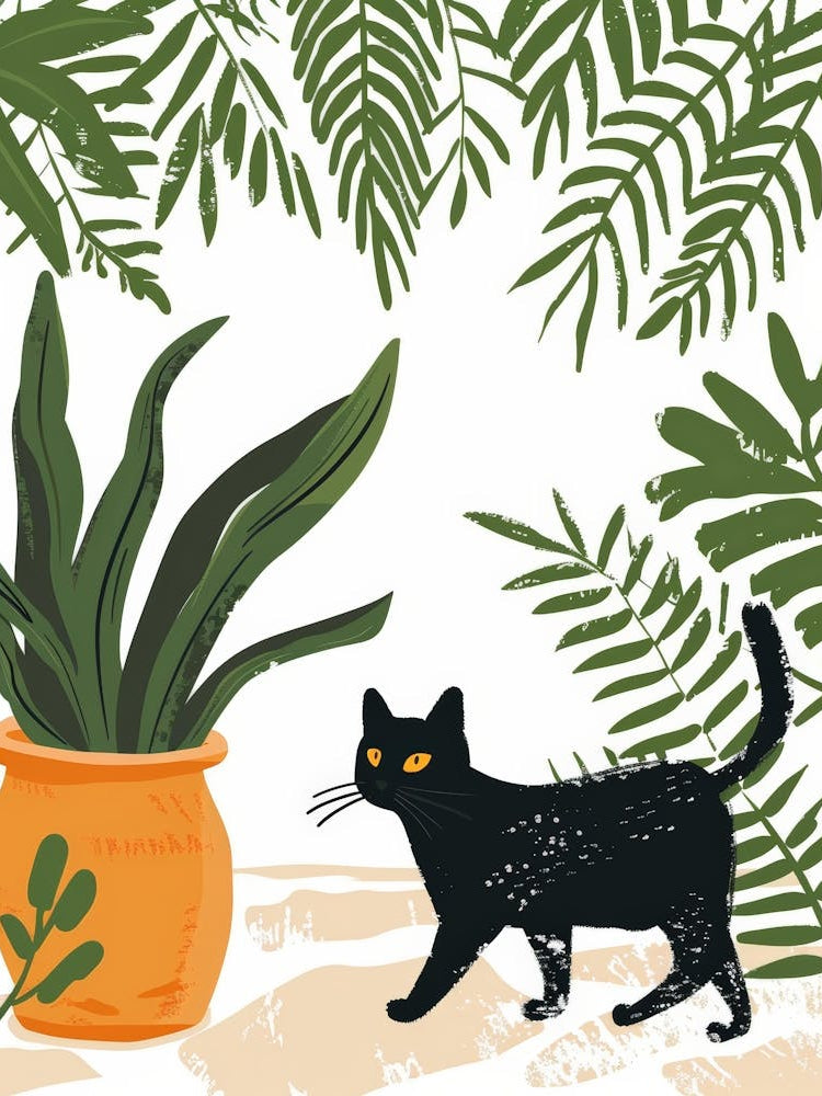 Black Cat With Plant 1