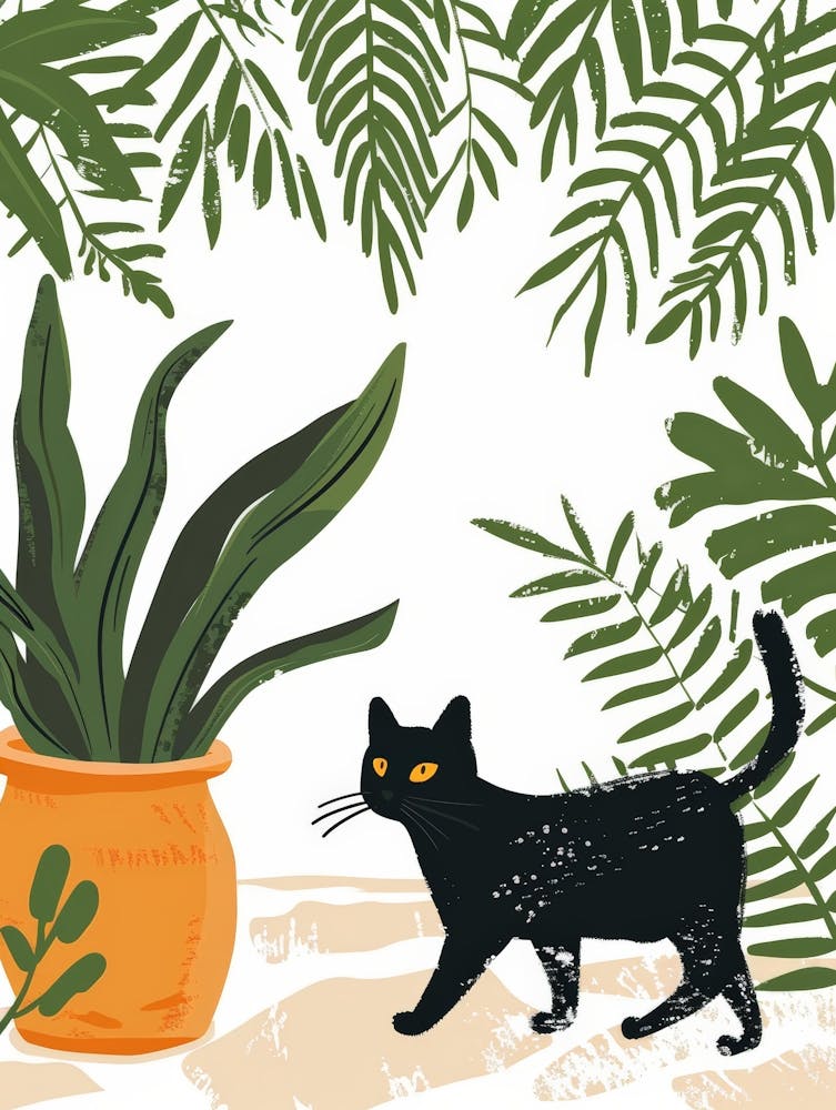 Black Cat With Plant 1