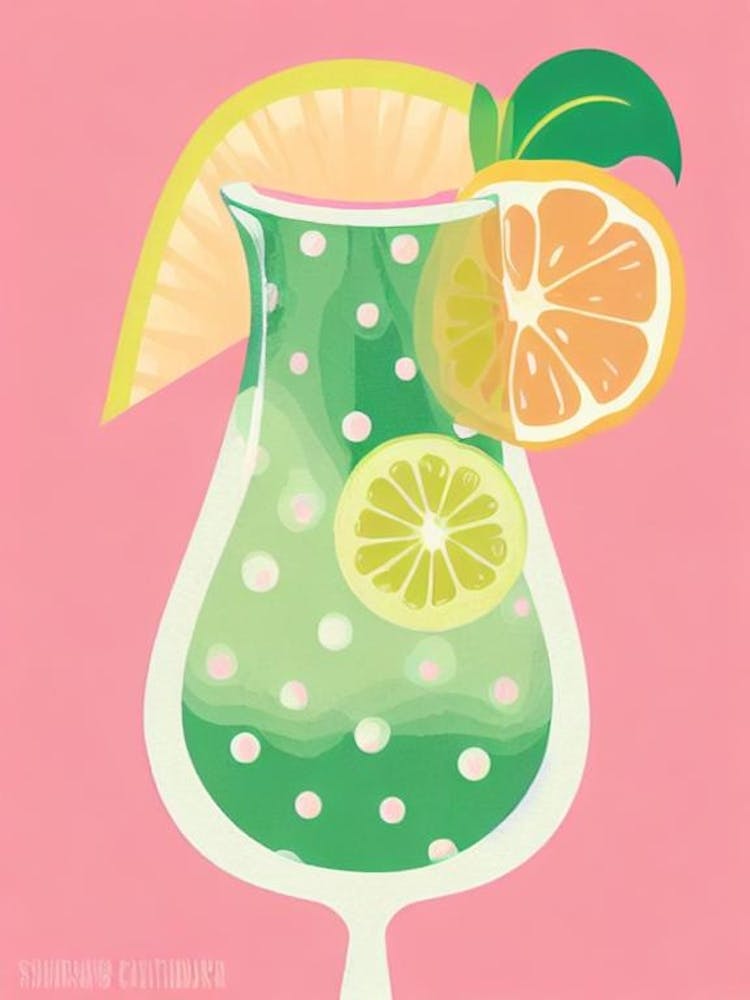 Cucumber Collins Retro Pink Cocktail Poster