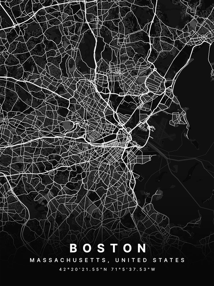 Boston Massachusetts USA Black Map