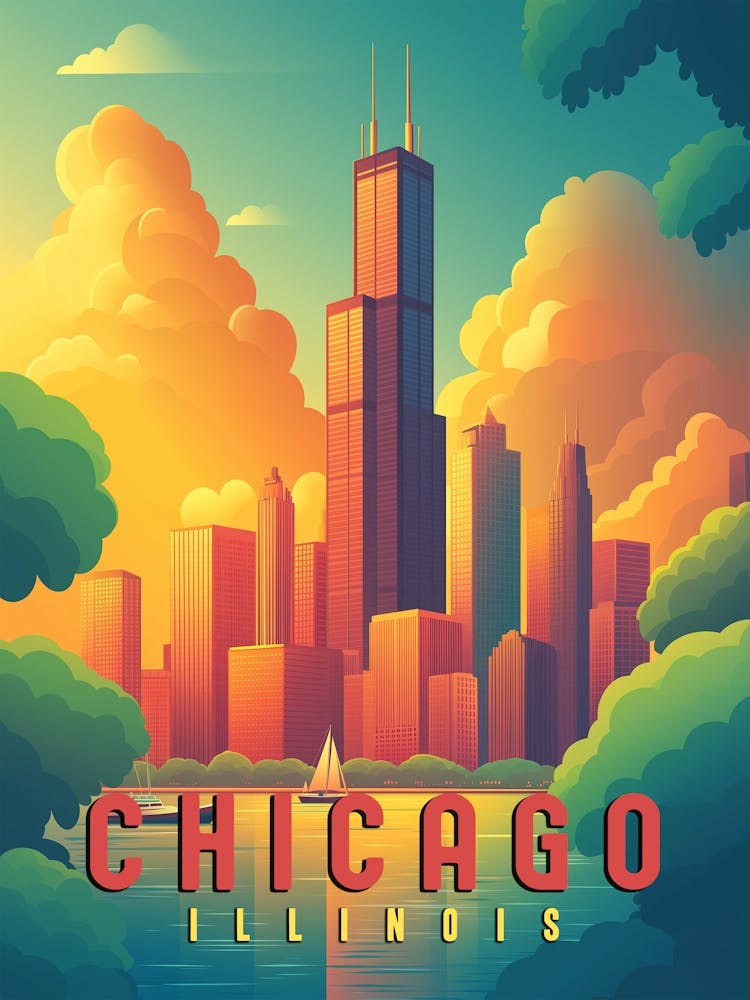 Chicago Iconic Skyline & Lake Michigan Poster