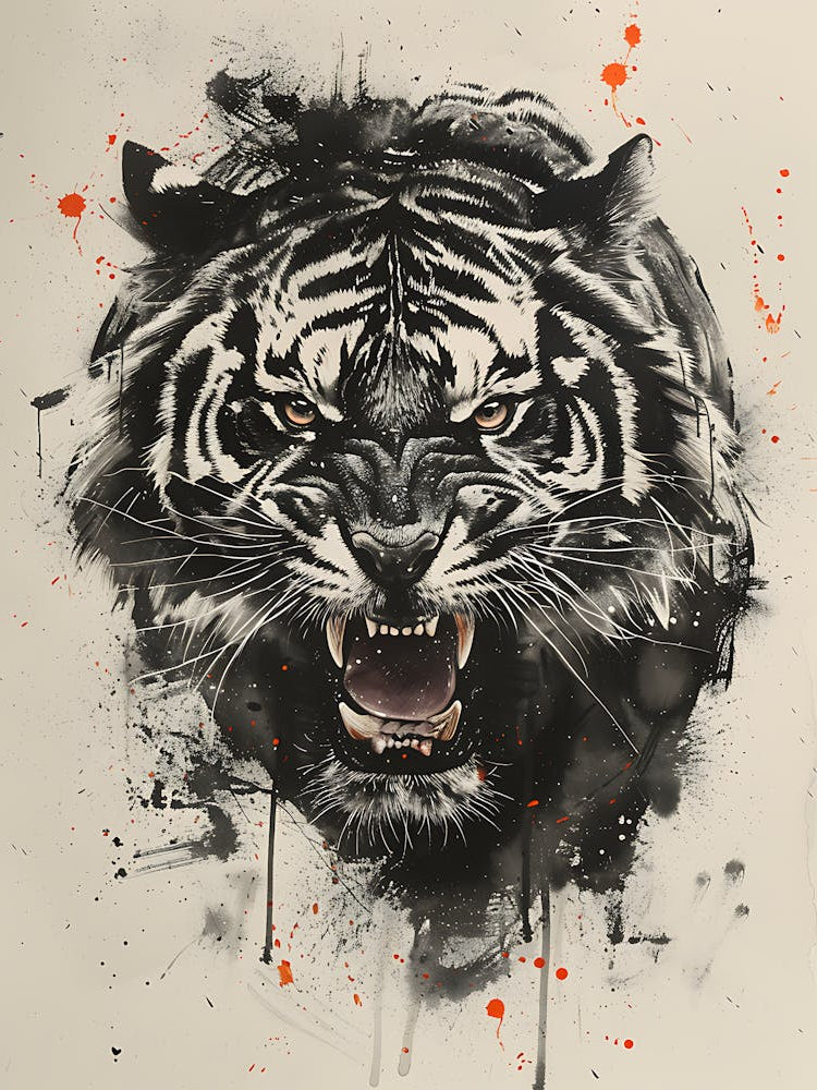 Badass Angry Tiger Ink Painting 18