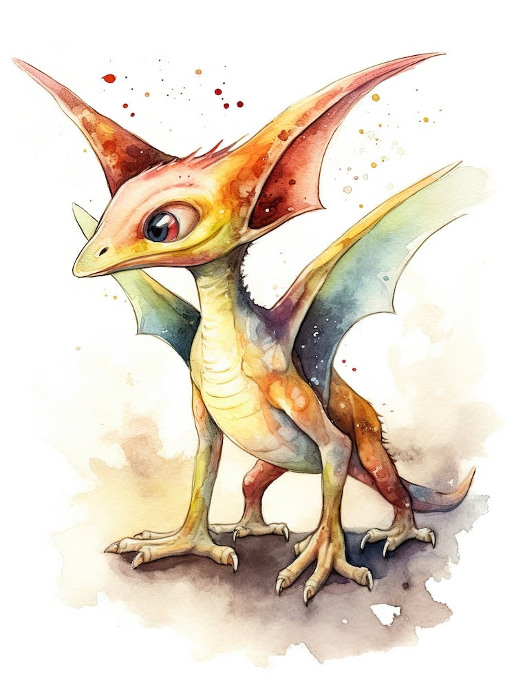 Pterodactyl Cute Dinosaur Watercolour 1