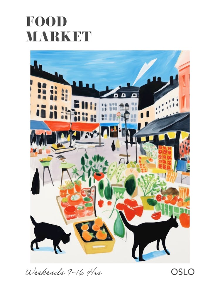 Der Lebensmittelmarkt in Oslo 2 Illustration Poster