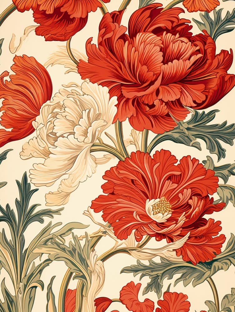 Wallpaper With Red And White Flowers