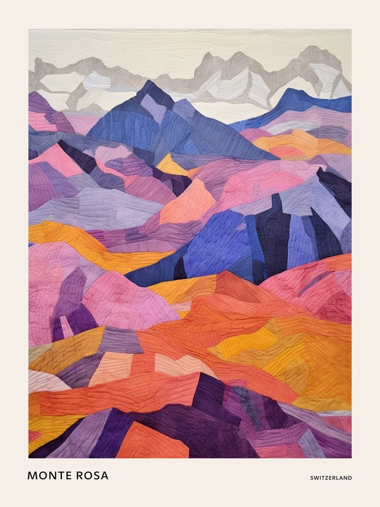 Monte Rosa Schweiz 1 Buntes Berg Illustrationsposter
