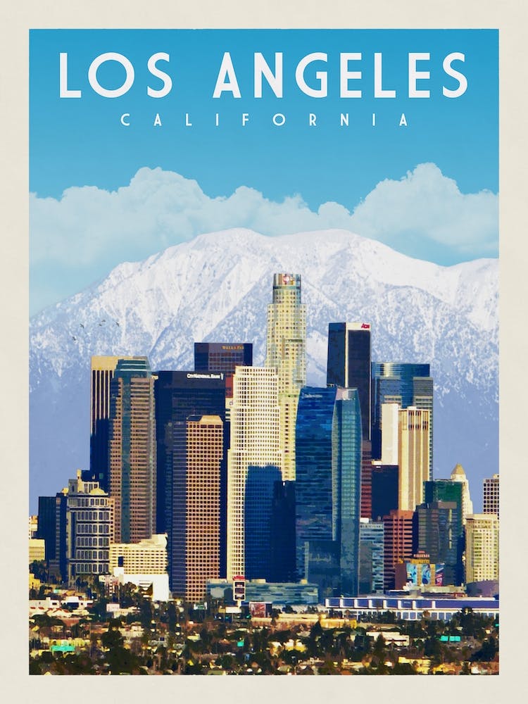 Los Angeles Skyline California Travel Poster