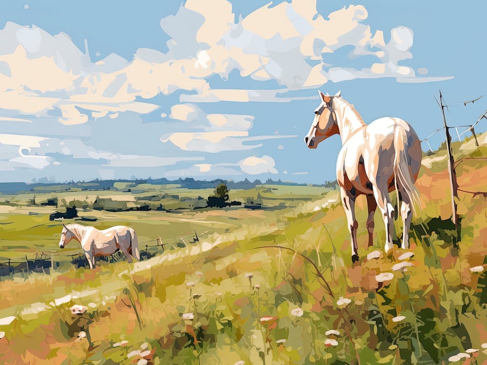 Horses Painting In Transylvania, Romania, Landscape 3