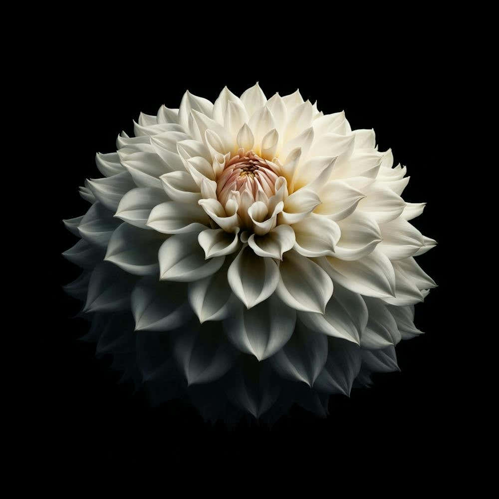 White Dahlia Flower on Black Background