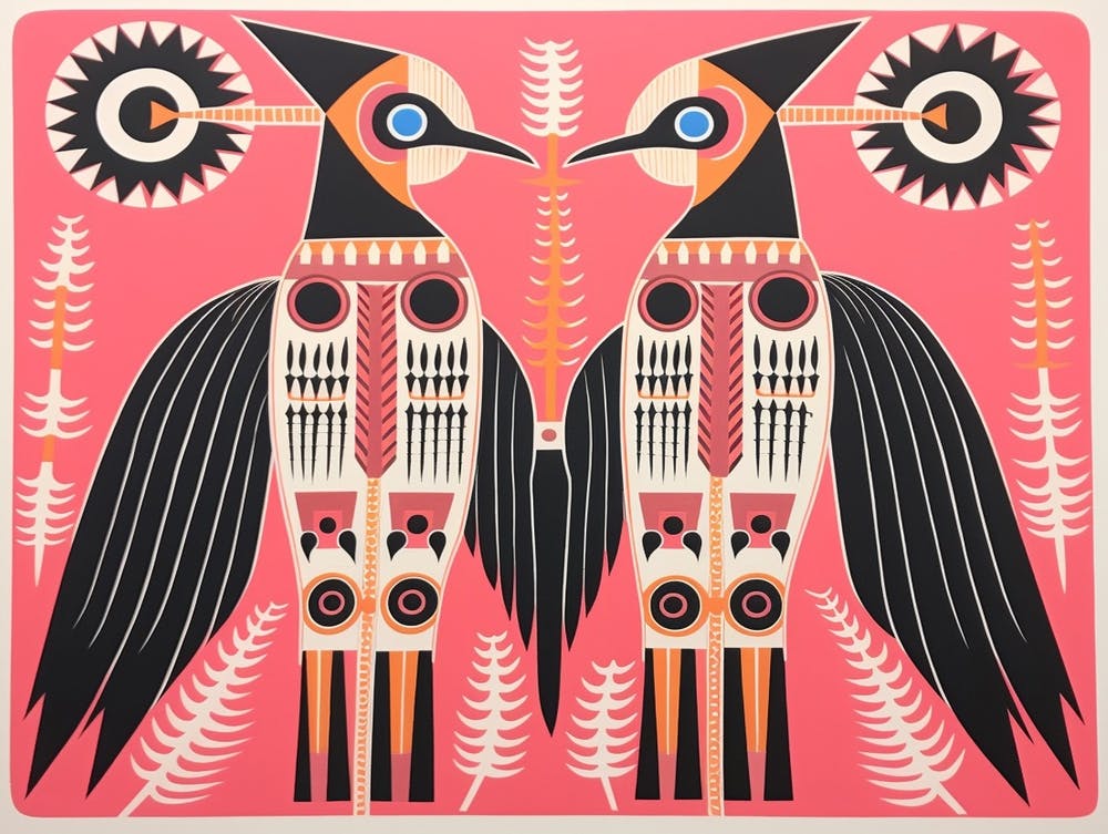 Woodpecker 1 Folk Style Animal Illustration