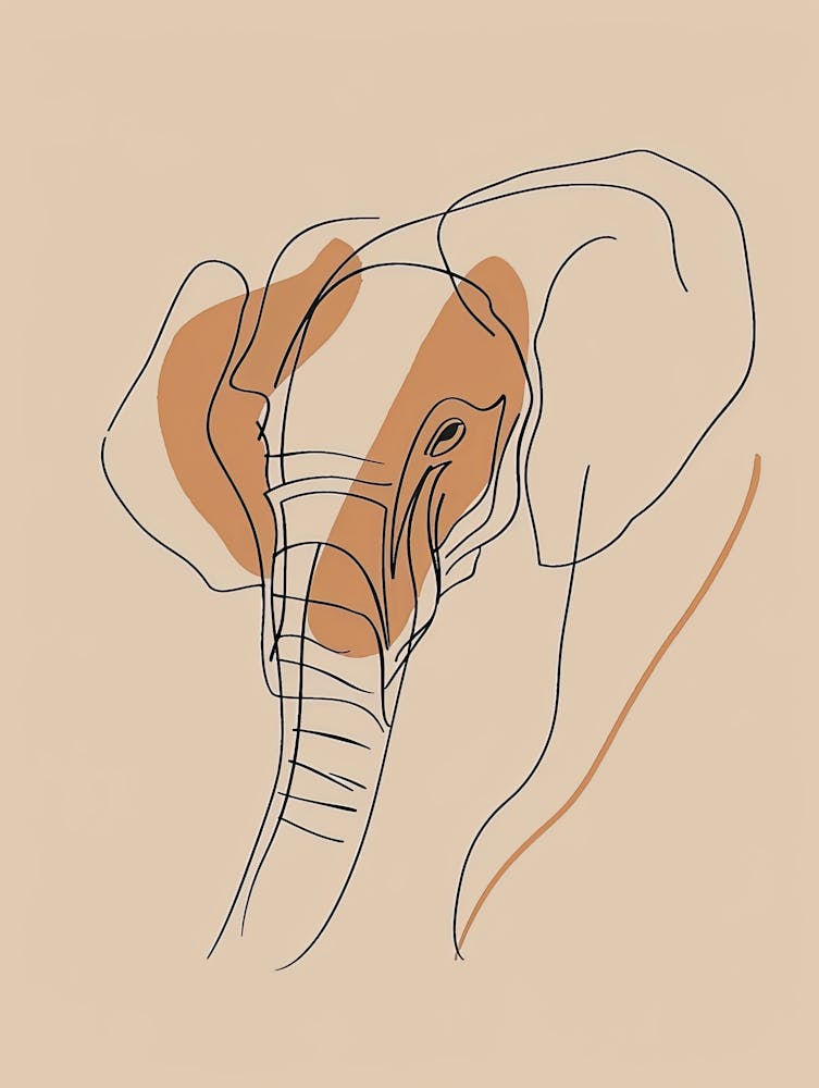 Elephant Head - Boho, Line Art 2