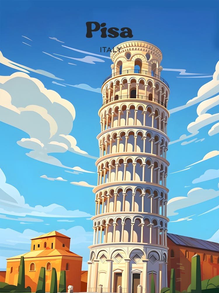 Pisa Italy Leaning Tower Modern Travel Art