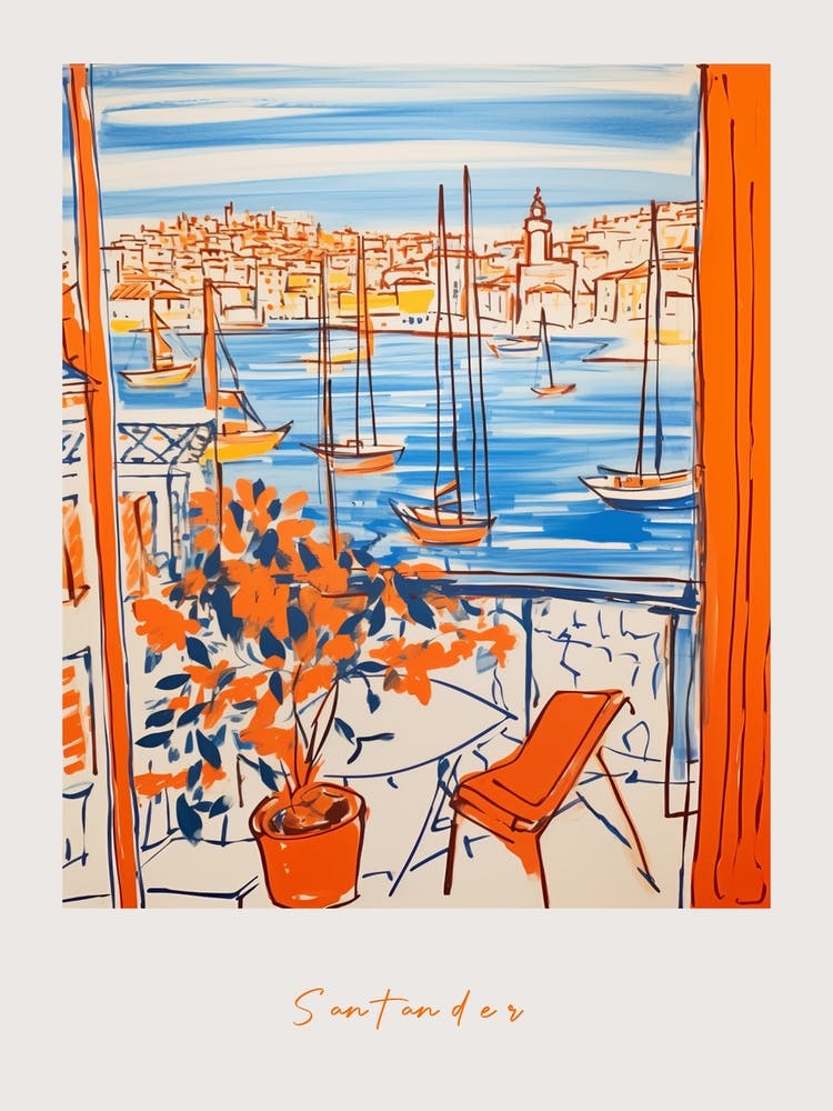 Santander Spain 3 Orange Drawing Poster