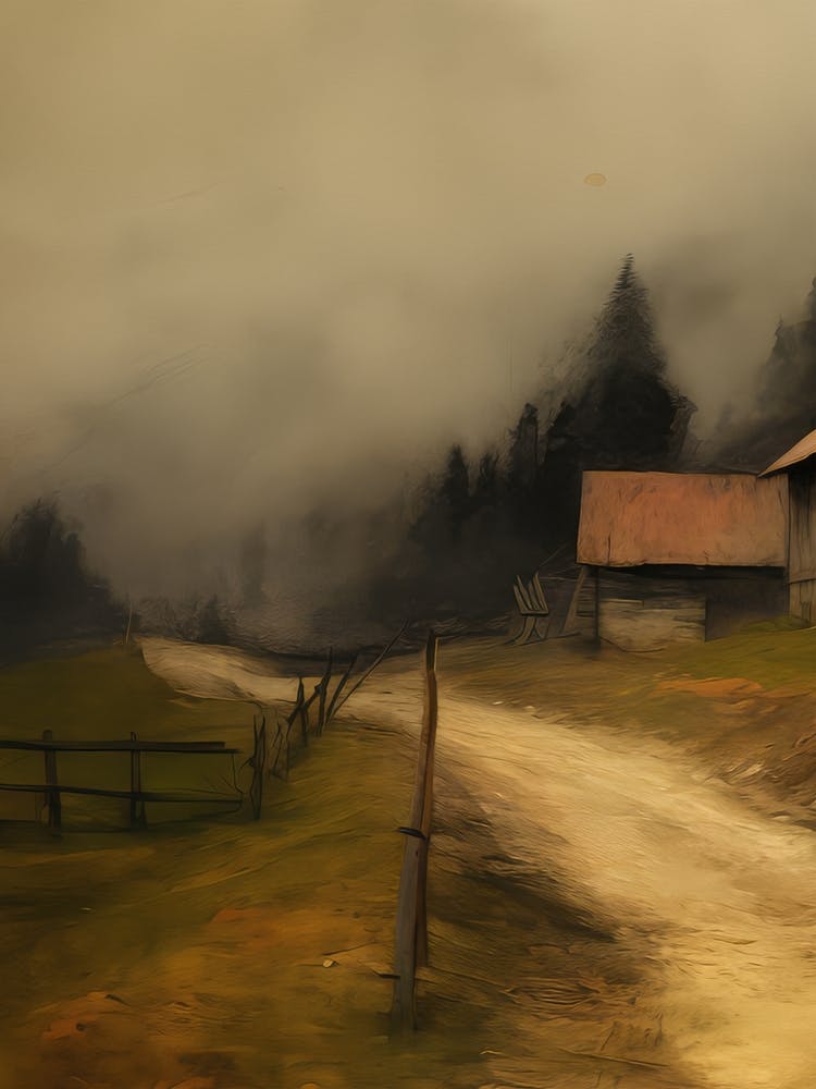 Antique Road Through Farm Painting