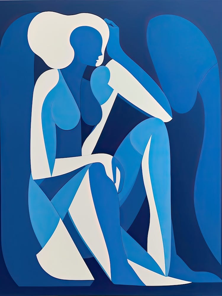 Blue Drawing Of A Woman Matisse Style