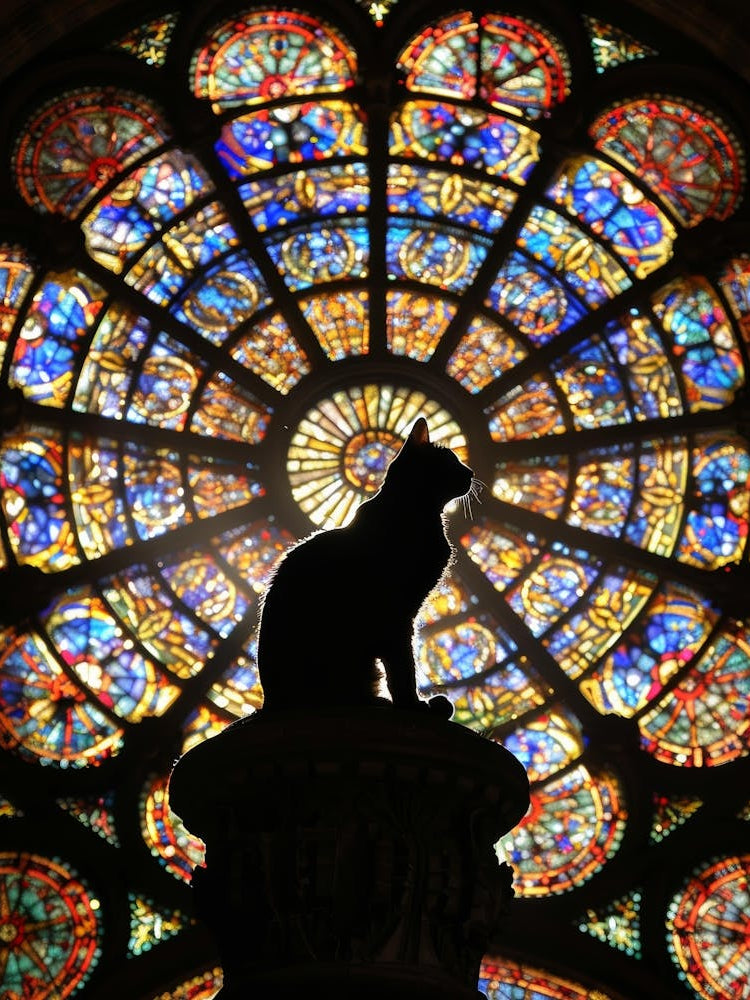 Cat In Stained Glass Window 16