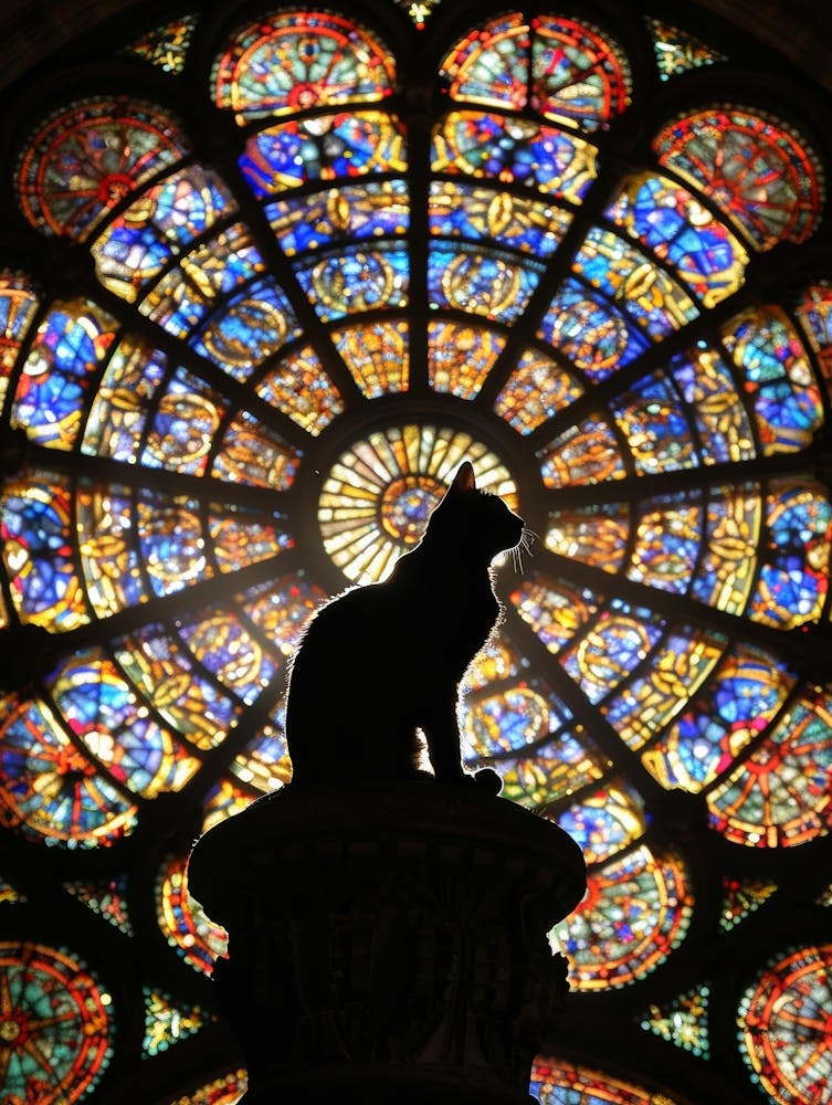 Cat In Stained Glass Window 16