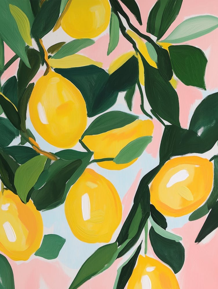Lemon Tree Branches Gouache Painting