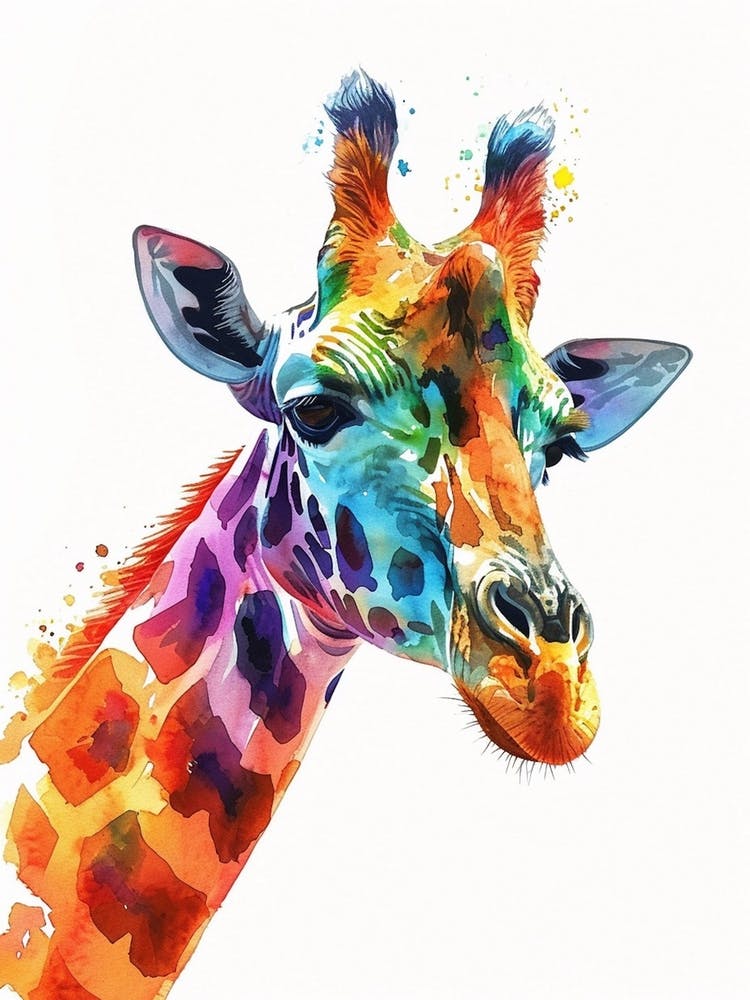 Giraffe Watercolour Face Portrait 4
