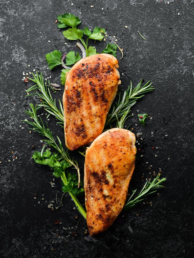 BBQ, Grilled chicken breast with spices — Food kitchen poster/blackboard, photo art