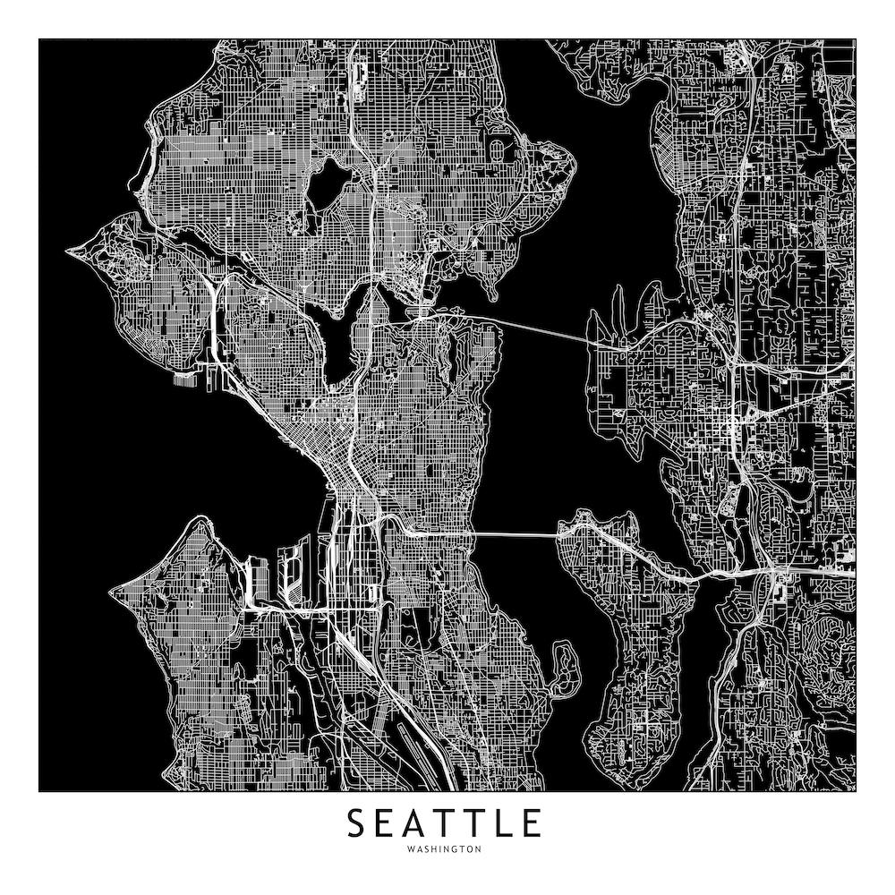 Seattle Black And White Map Square