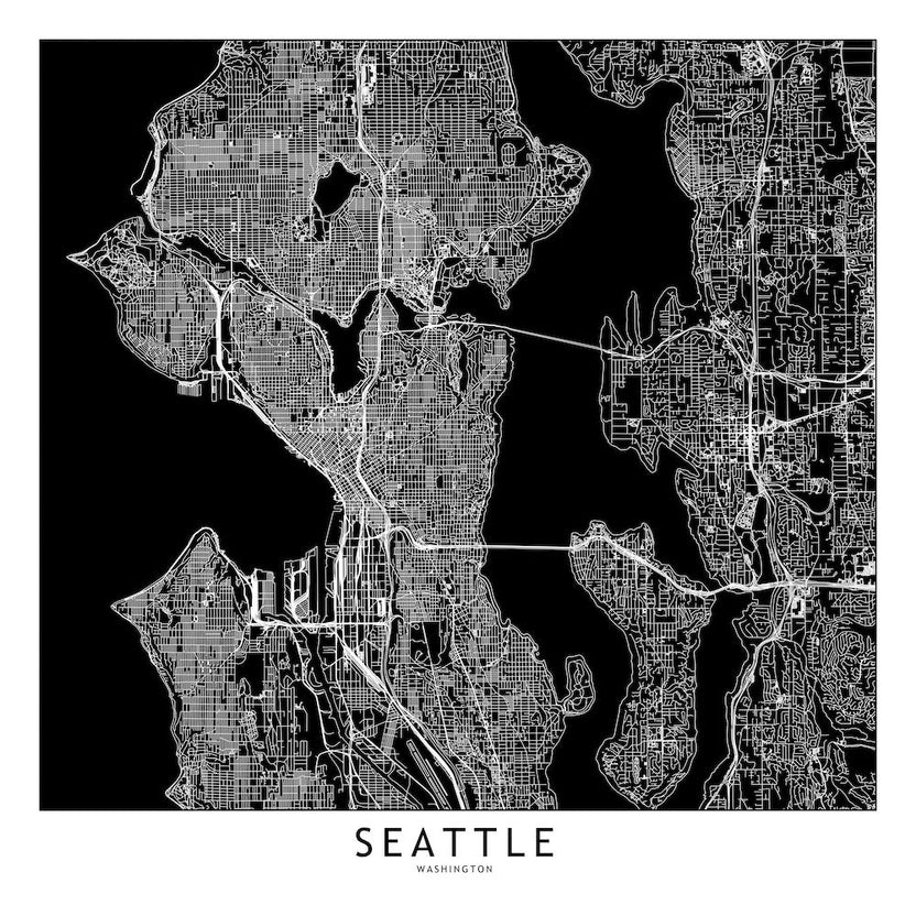 Seattle Black And White Map Square
