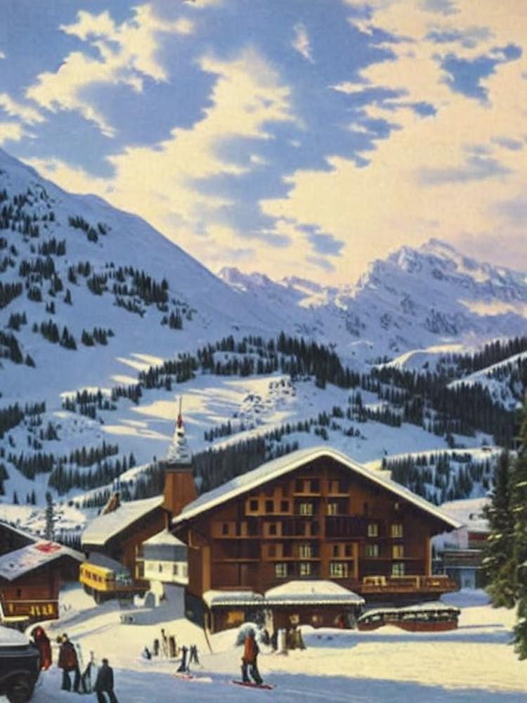 Lech Zürs, Austria Ski Resort Vintage Landscape 1 Skiing Poster