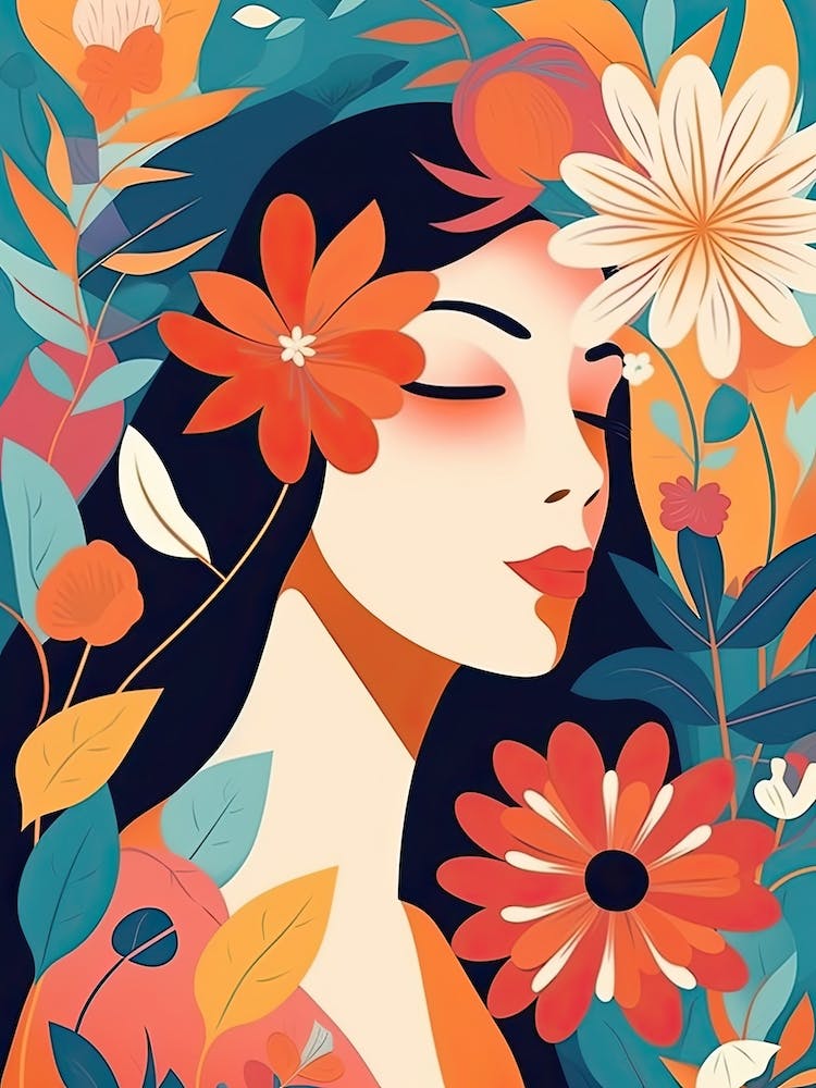 Bloom Body Art Colourful Portrait With Flowers
