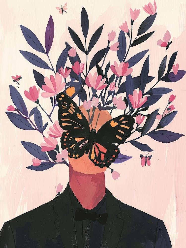 Man With Butterfly On His Head